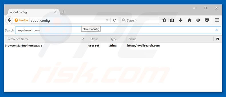 Verwijder myallsearch.com als standaard zoekmachine in Mozilla Firefox