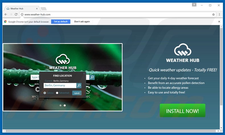 weather-hub mogelijk ongewenst programma verwijst door naar de searchespro.com website