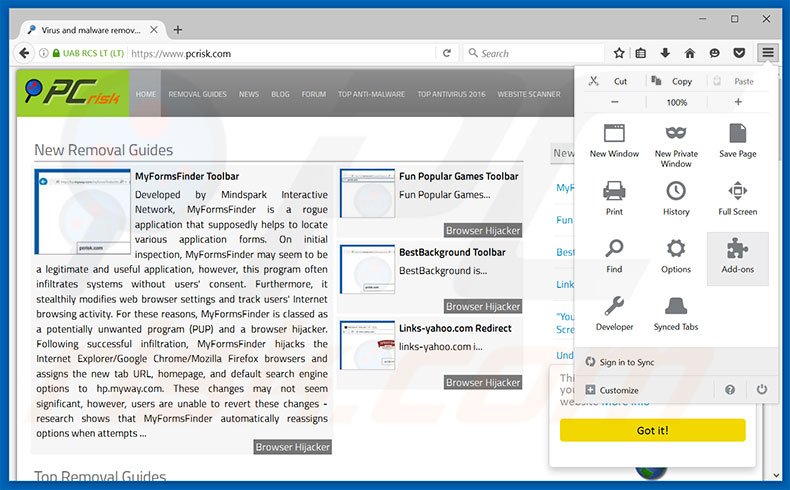 Verwijder Your Windows Computer Has Been Blocked uit Mozilla Firefox stap 1