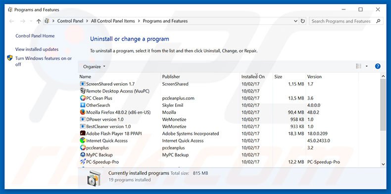 liveadexchanger.com adware verwijdering via het Controle Paneel