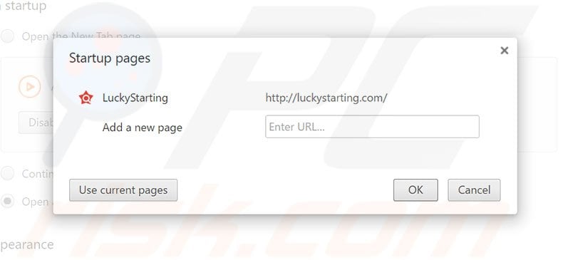 Verwijder luckystarting.com als startpagina in Google Chrome