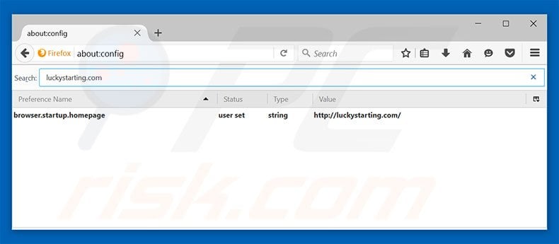 Verwijder luckystarting.com als standaard zoekmachine in Mozilla Firefox