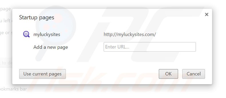 Verwijder myluckysites.com als startpagina in Google Chrome
