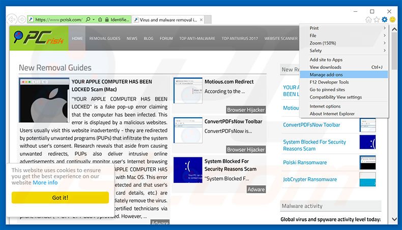 Verwijder de onclkds.com advertenties uit Internet Explorer stap 1