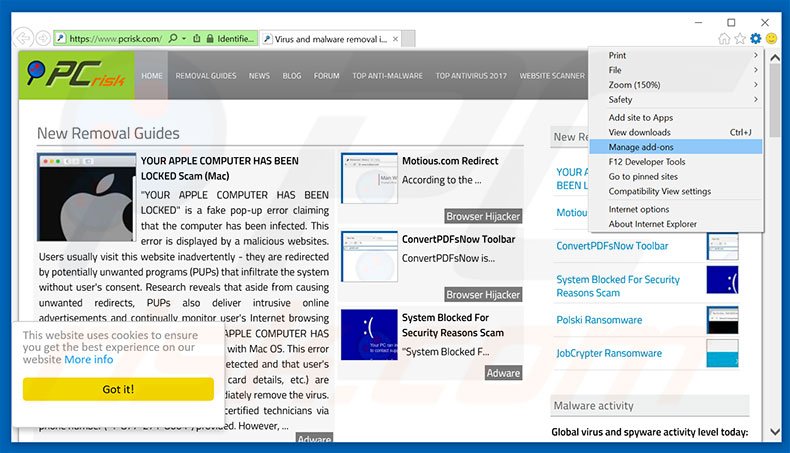 Verwijder Wizzcaster advertenties uit Internet Explorer stap 1