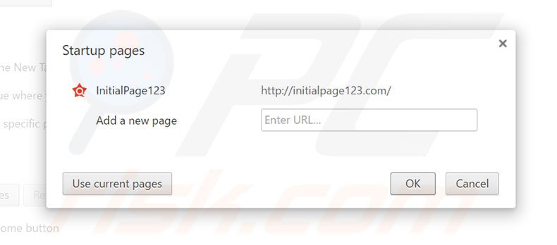 Verwijder initialpage123.com als startpagina in Google Chrome