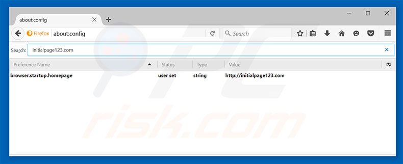 Verwijder initialpage123.com als standaard zoekmachine in Mozilla Firefox