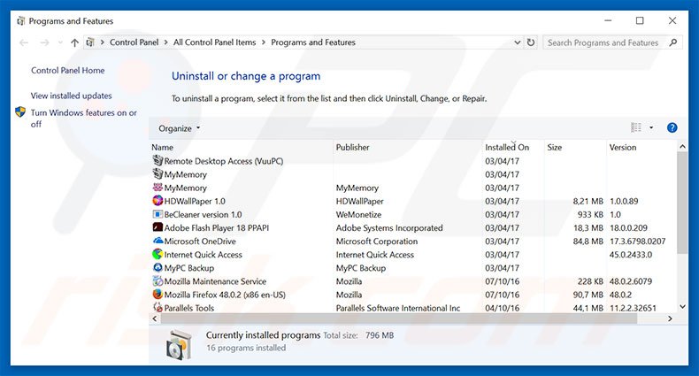 initialpage123.com browser hijacker verwijdering via het Controle Paneel