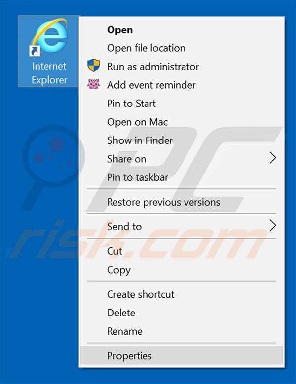 Verwijder initialsite123.com als doel van de Internet Explorer snelkoppeling stap 1
