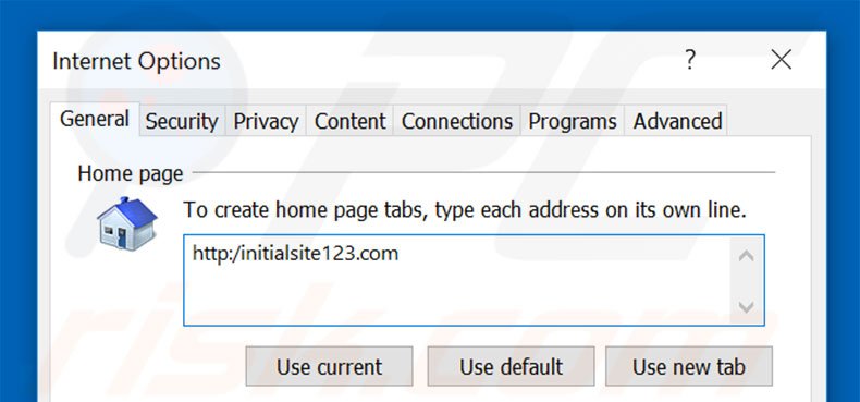 Verwijder initialsite123.com als startpagina in Internet Explorer
