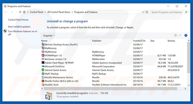 initialsite123.com browser hijacker uninstall via Control Panel