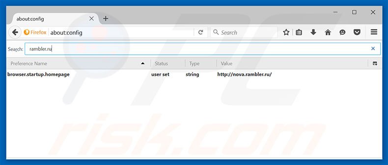 Verwijder rambler.ru als standaard zoekmachine in Mozilla Firefox