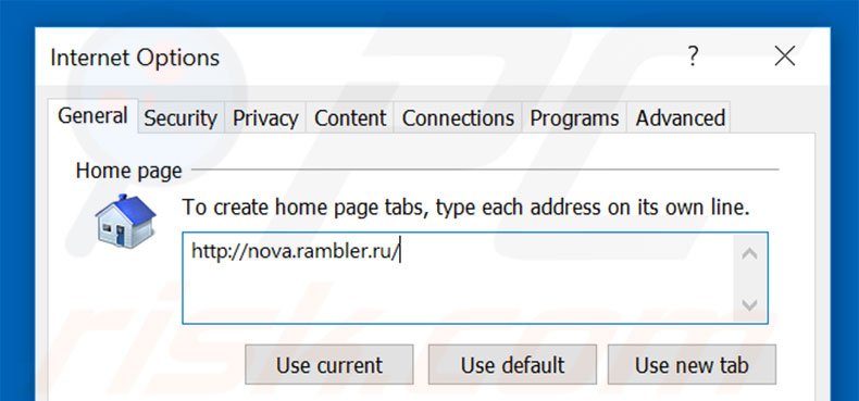 Verwijder rambler.ru als startpagina in Internet Explorer