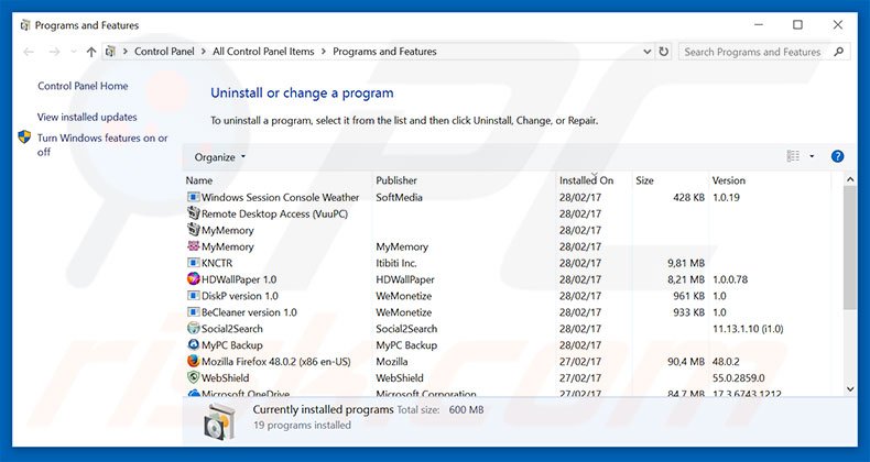 Your Hard Drive Will Be Deleted adware verwijdering via het Controle Paneel