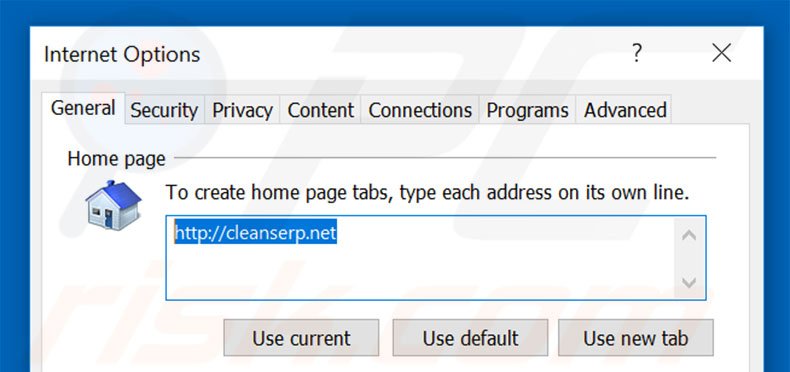Verwijder cleanserp.net als startpagina in Internet Explorer