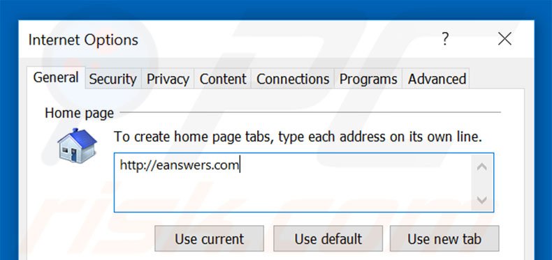 Verwijder eanswers.com als startpagina in Internet Explorer