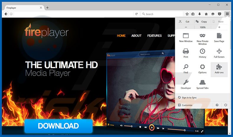 Verwijdering FirePlayer ads uit Mozilla Firefox stap 1