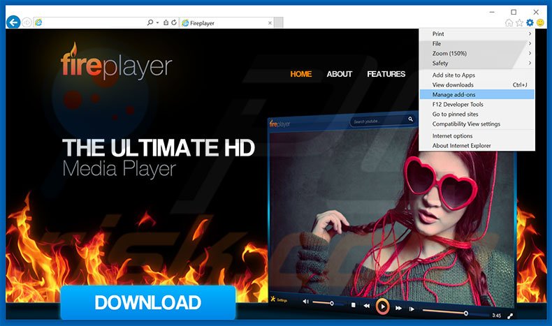 Verwijdering FirePlayer ads uit Internet Explorer stap 1