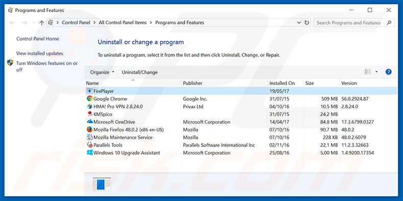 FirePlayer adware deïnstalleren via Configuratiescherm