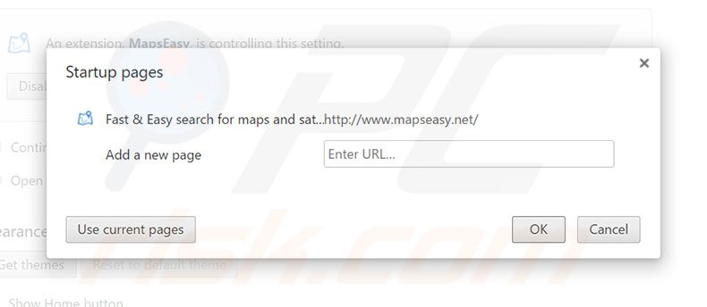 Verwijder mapseasy.net als startpagina in Google Chrome