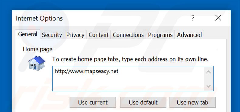 Verwijder mapseasy.net als startpagina in Internet Explorer