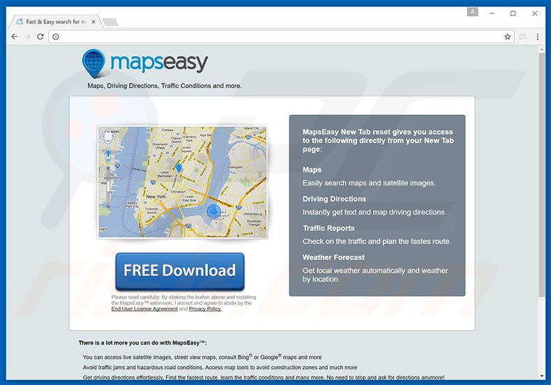 Website om de MapsEasy browserkaper te promoten