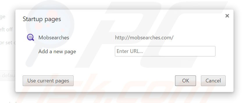 Verwijder mobsearches.com als starpagina in Google Chrome