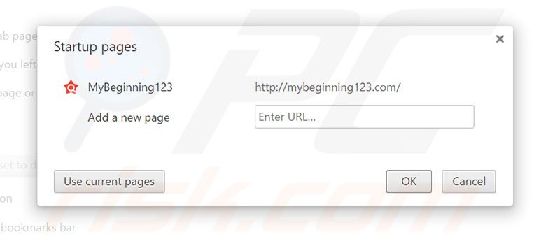 Verwijder mybeginning123.com als startpagina in Google Chrome