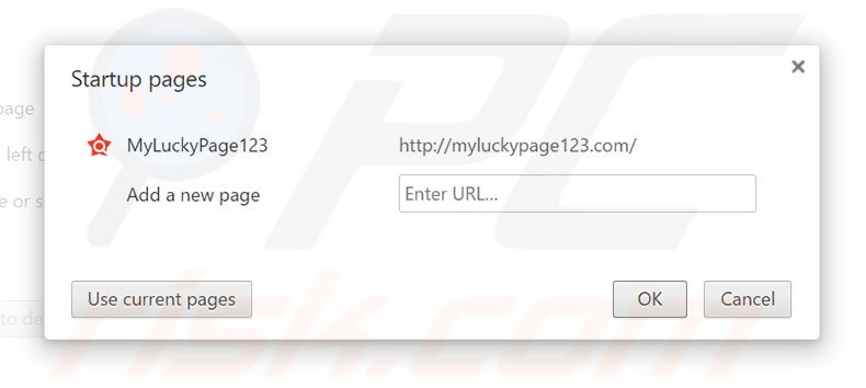 Verwijder myluckypage123.com als startpagina in Google Chrome