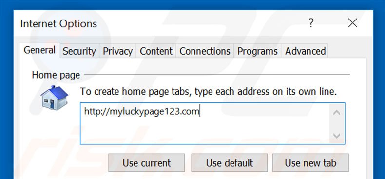 Verwijder myluckypage123.com als startpagina in Internet Explorer
