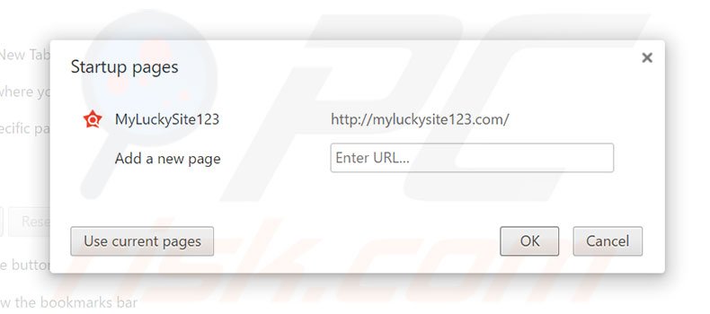 Verwijder myluckysite123.com als startpagina in Google Chrome