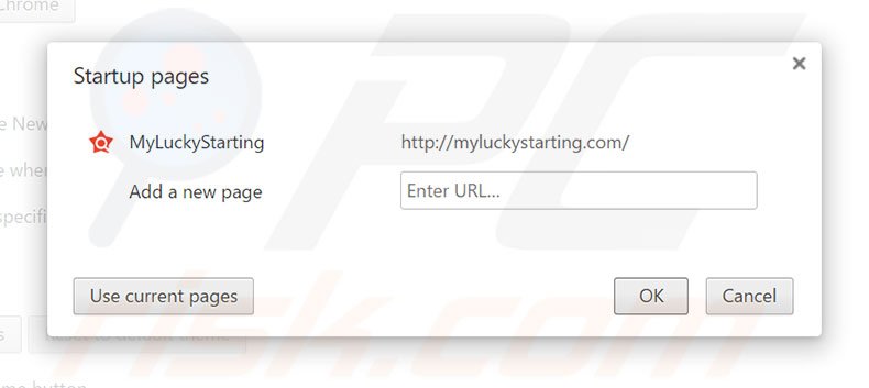 Verwijder myluckystarting.com als startpagina in Google Chrome