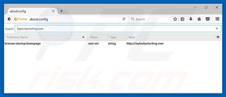 Verwijder myluckystarting.com als standaard zoekmachine in Mozilla Firefox