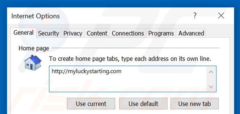 Verwijder myluckystarting.com als startpagina in Internet Explorer