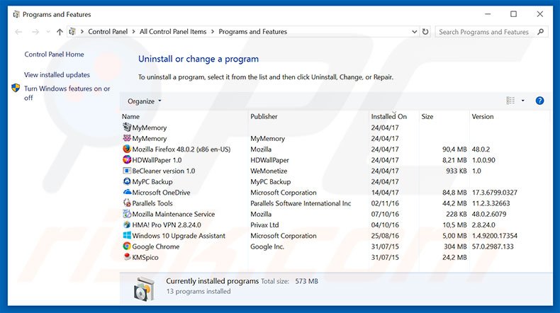 myluckystarting.com browser hijacker verwijdering via het Controle Paneel