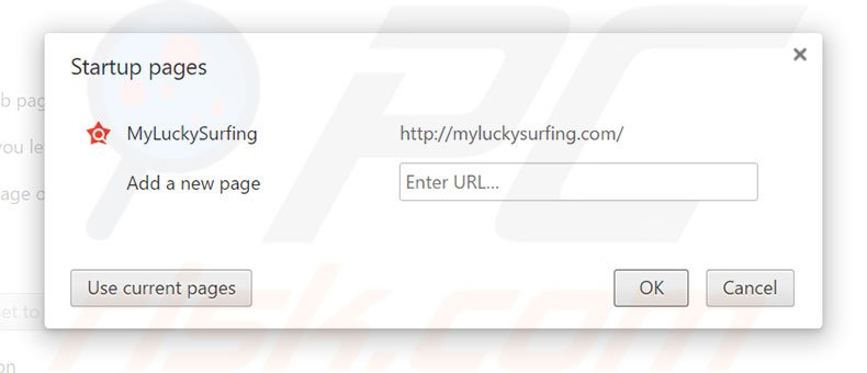 Verwijde myluckysurfing.com als startpagina in Google Chrome