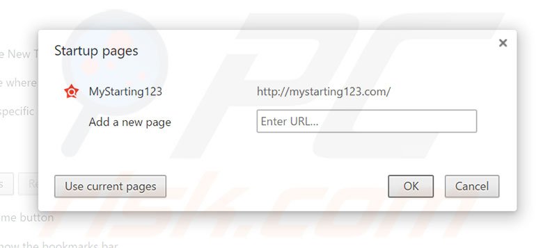 Verwijder mystarting123.com als startpagina in Google Chrome