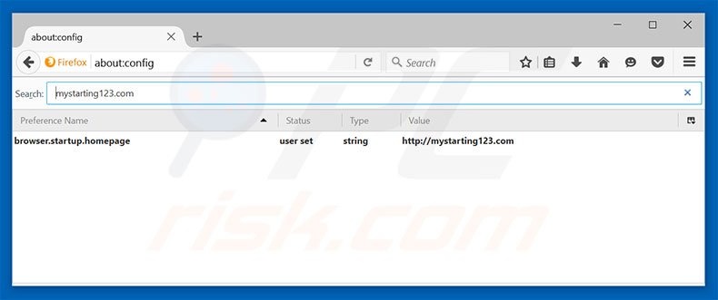 Verwijder mystarting123.com als standaard zoekmachine in Mozilla Firefox