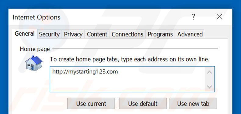 Verwijder mystarting123.com als startpagina in Internet Explorer