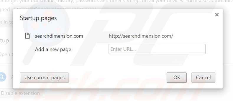 Verwijder searchdimension.com als startpagina in Google Chrome