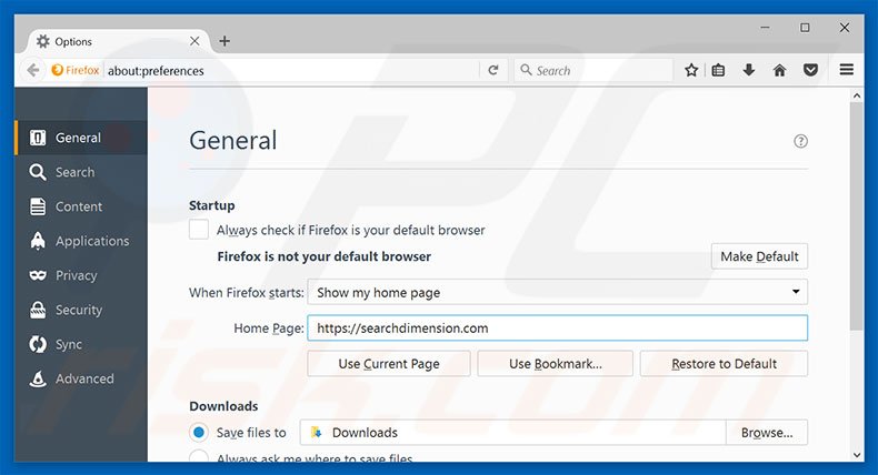 Verwijder searchdimension.com als startpagina in Mozilla Firefox