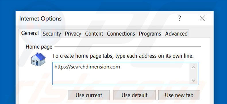 Verwijder searchdimension.com als startpagina in Internet Explorer