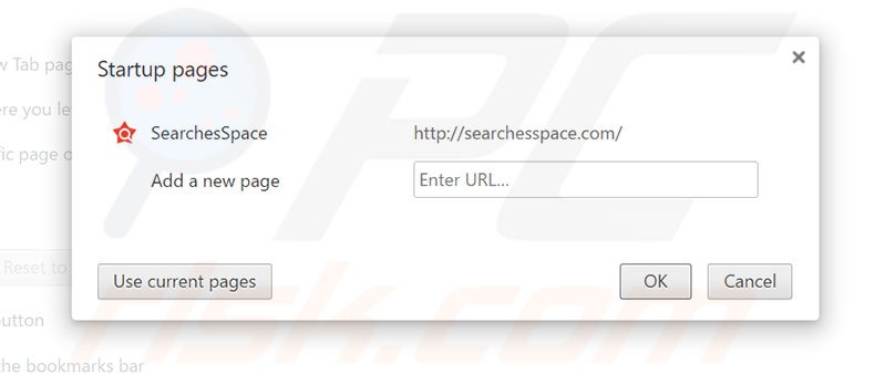 Verwijder searchesspace.com als startpagina in Google Chrome