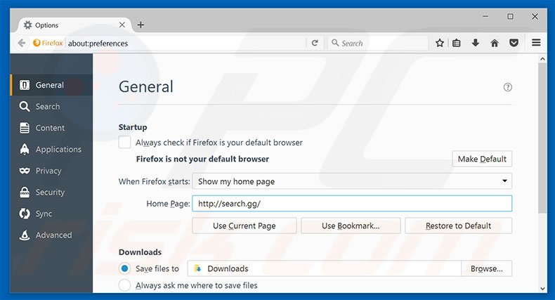 Verwijder search.gg uit Mozilla Firefox startpagina