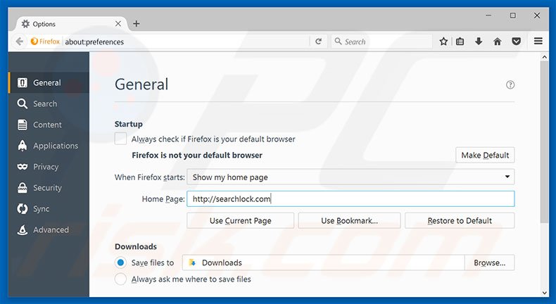 Verwijder searchlock.com als startpagina in Mozilla Firefox