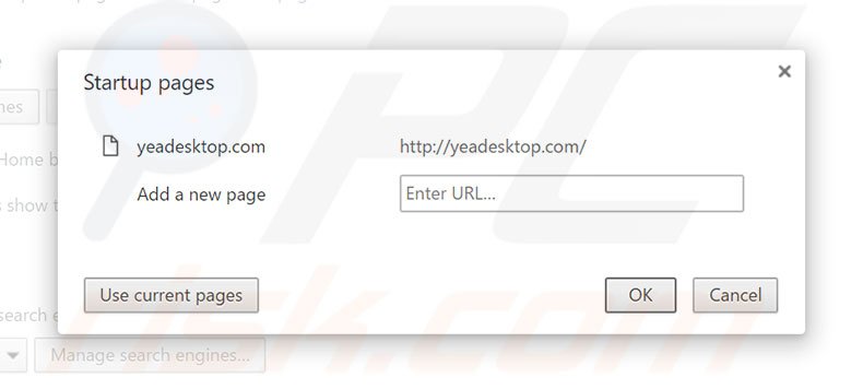 Verwijder yeadesktop.com als startpagina in Google Chrome