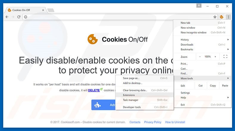 Verwijder de Cookies On-Off advertenties uit Google Chrome stap 1