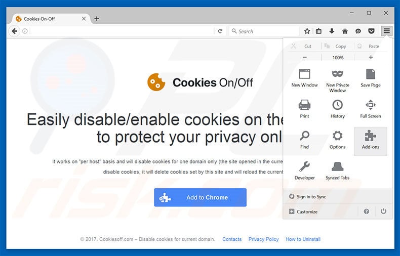 Verwijder de Cookies On-Off advertenties uit Mozilla Firefox stap 1