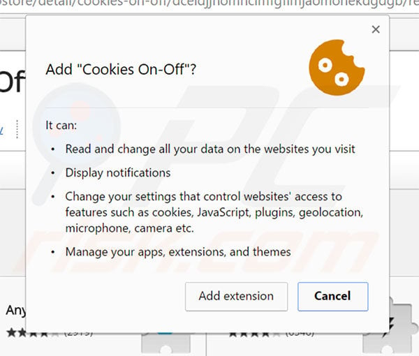 Cookies On-Off adware toestemming
