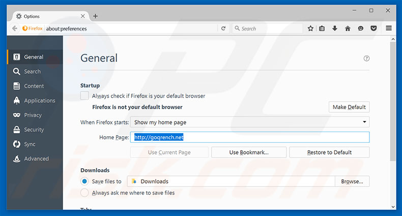 Verwijder goqrench.net als startpagina in Mozilla Firefox